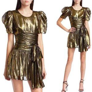 LoveShackFancy Mercy Silk Metallic Mini Fit and Flare Dress